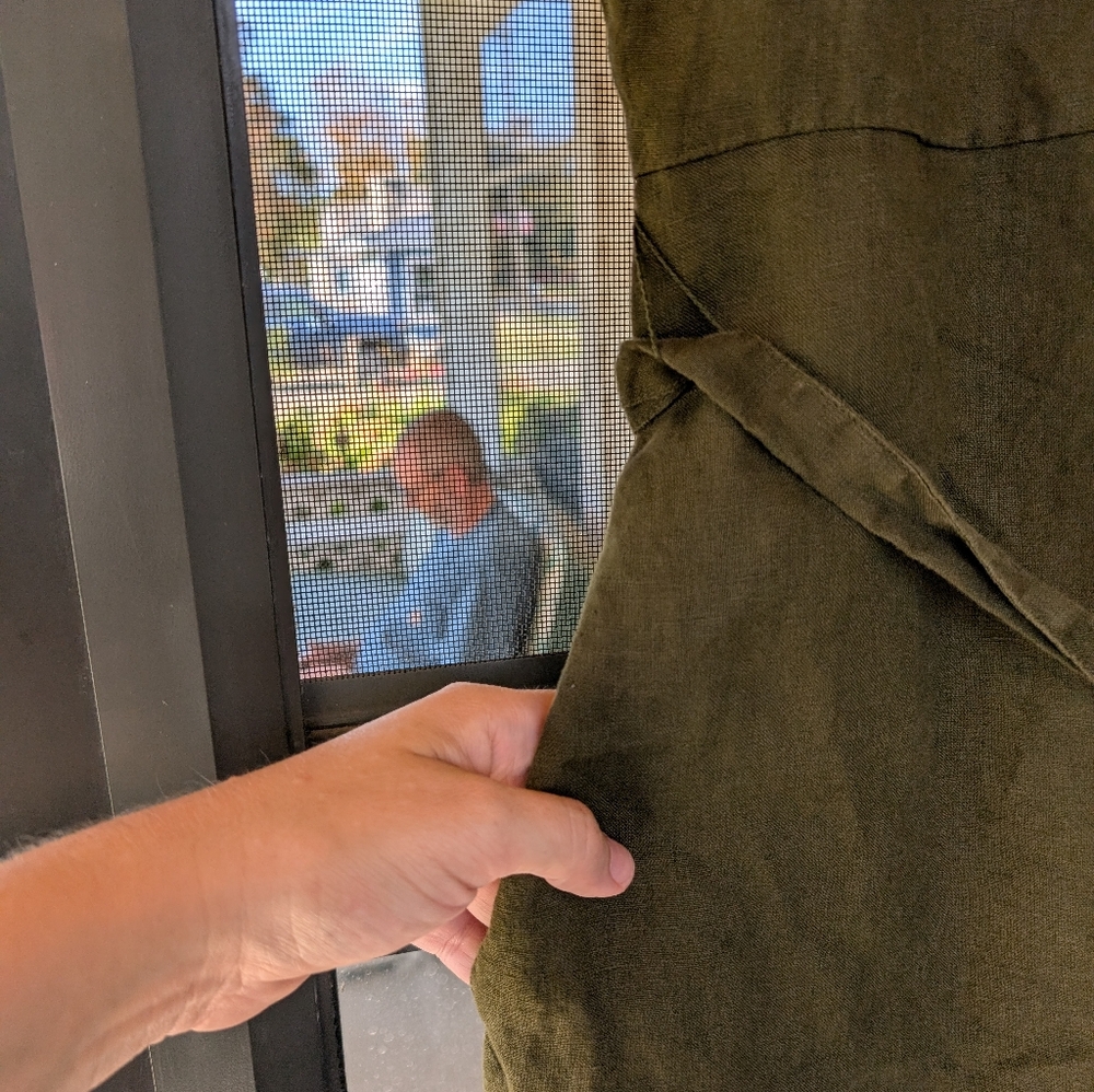 Quince 100% Linen Button Front Midi Dress Olive Green XL - Picture 7 of 8